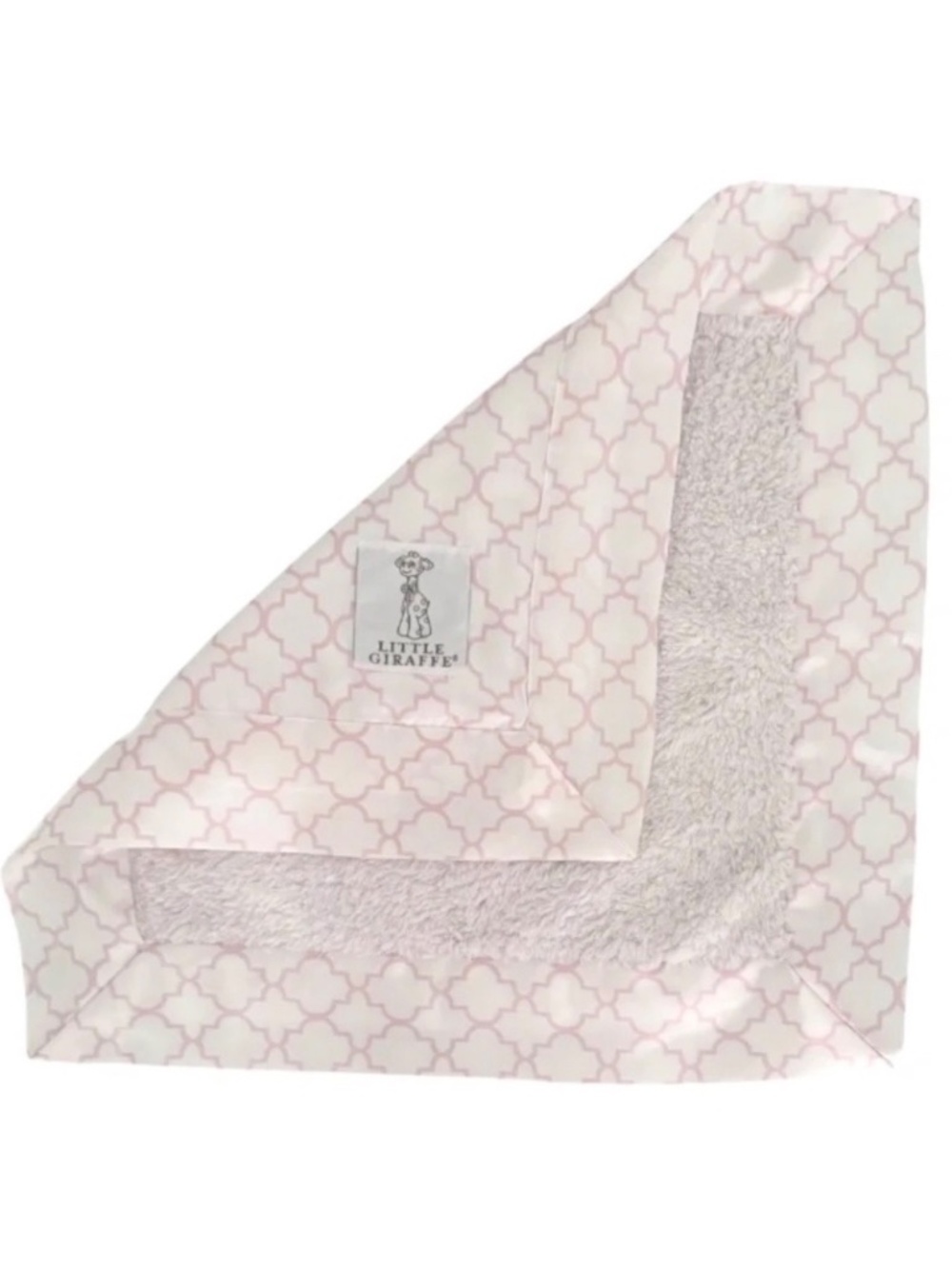 Little Giraffe Lovey Security Blanket Pink Satin Print & Chenille